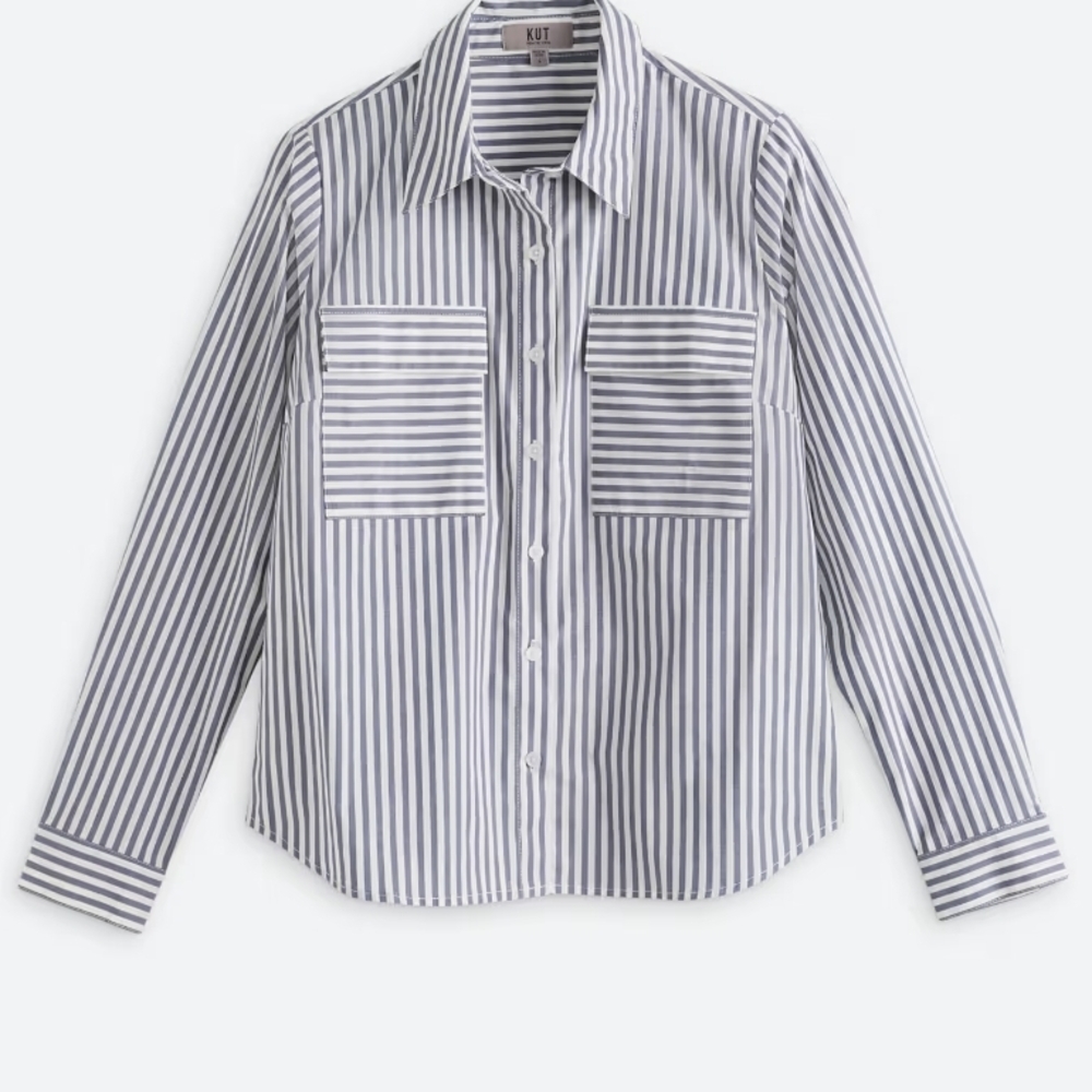 Kut from the Kloth Navy and White Striped Button-Up Shirt